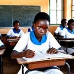 Malawian students in a classroom, focusing on English lessons, reflecting the importance of English in education.