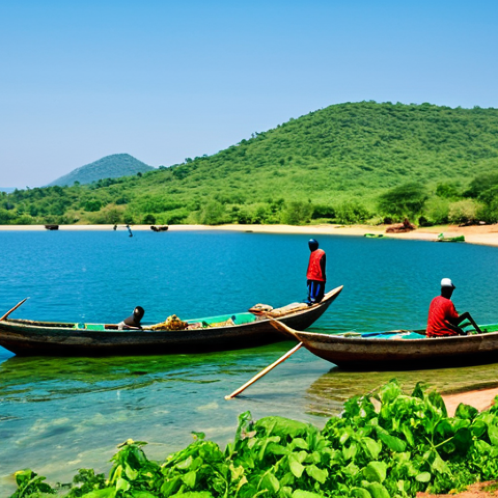 말라위에서의 관광산업 발전 가능성 - **Prompt:** Scenic view of Lake Malawi (Lake Nyasa), clear blue water, traditional fishing boats, lu...