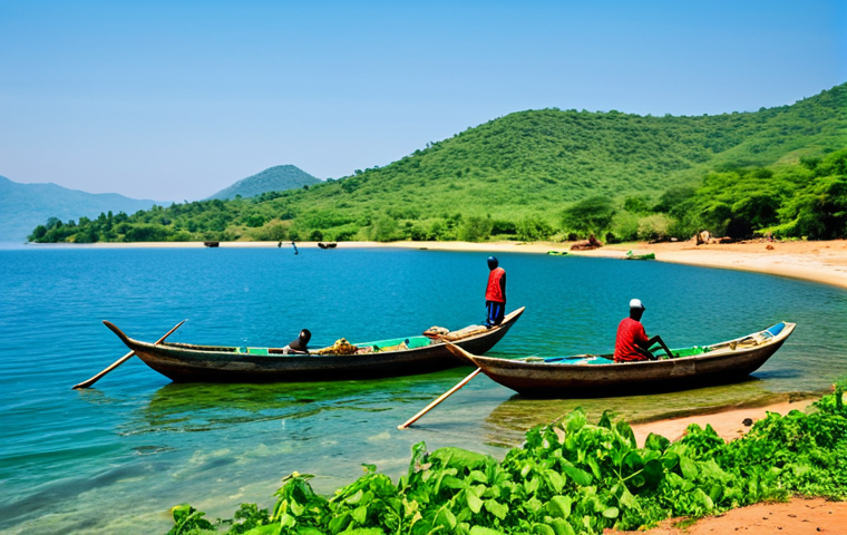 말라위에서의 관광산업 발전 가능성 - **Prompt:** Scenic view of Lake Malawi (Lake Nyasa), clear blue water, traditional fishing boats, lu...