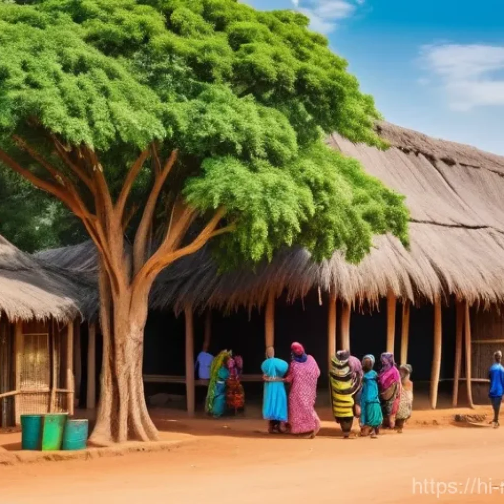 말라위에서 종교적 갈등 여부 - **Malawian Village Harmony:** An image depicting a vibrant Malawian village scene under a bright, cl...