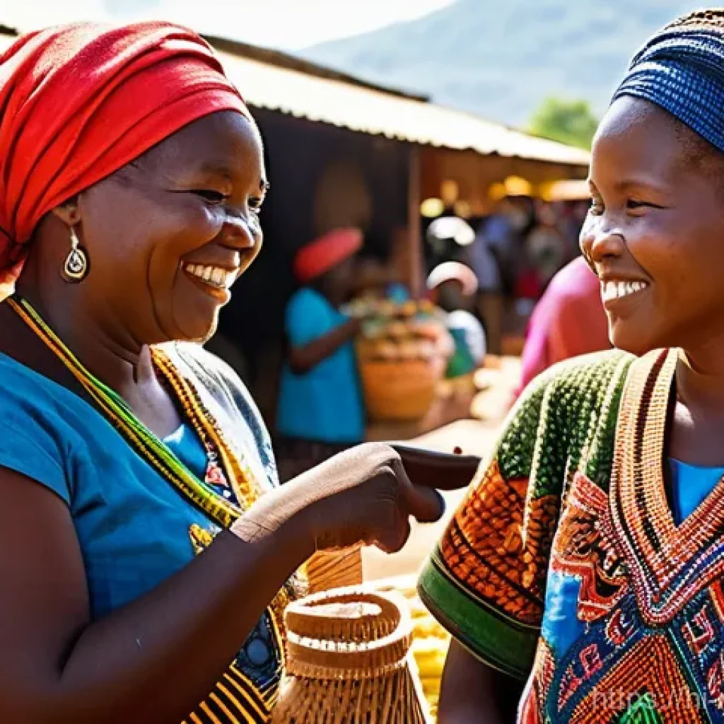 말라위에서 유용한 현지 표현 및 언어 팁 - **Vibrant Malawian Market Bargain**
    A bustling outdoor market scene in Malawi. In the foreground...