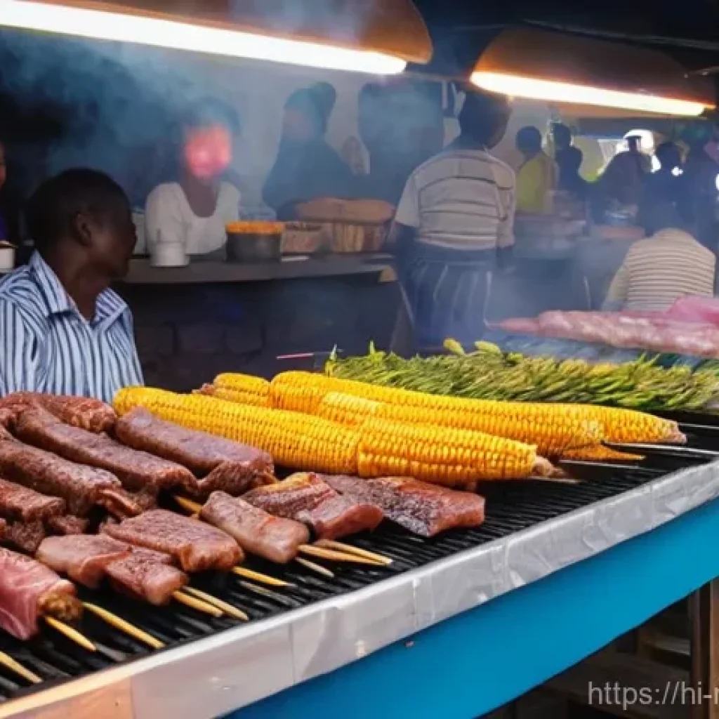 말라위에서 밤문화 및 바 추천 - **Malawi Night Market Vibrance:** A bustling and colorful night market in Lilongwe, Malawi, at dusk....