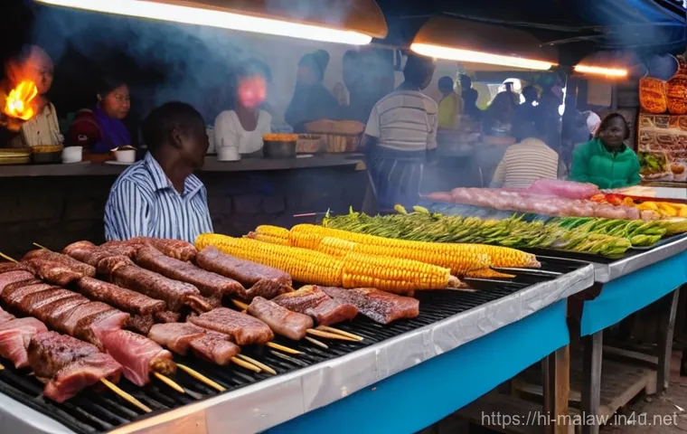 말라위에서 밤문화 및 바 추천 - **Malawi Night Market Vibrance:** A bustling and colorful night market in Lilongwe, Malawi, at dusk....