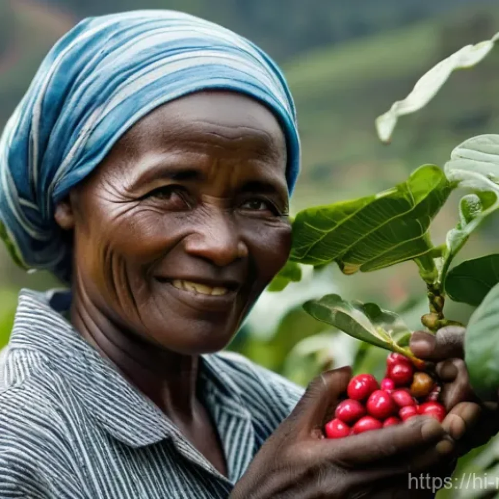 말라위 커피 생산 - **"A close-up, highly detailed shot of a skilled Malawian coffee farmer, a woman of mature age, wear...