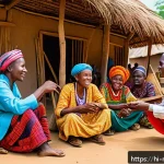 Home 18 말라위 문학과 작가 - A vibrant Malawian village scene during a traditional festival, showing villagers dressed in colorfu...
