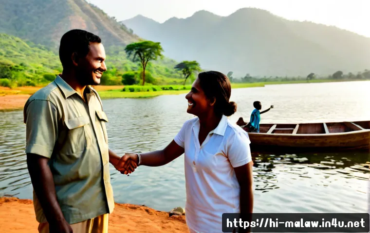 말라위에서 로컬 투어 가이드 찾기 - Photorealistic travel planning scene in Malawi, friendly local African tour guide wearing neat casua...